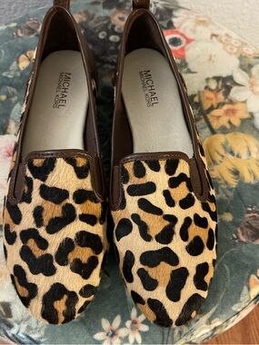 Michael Kors Leopard Print Slip-On Loafers in Brown and Black